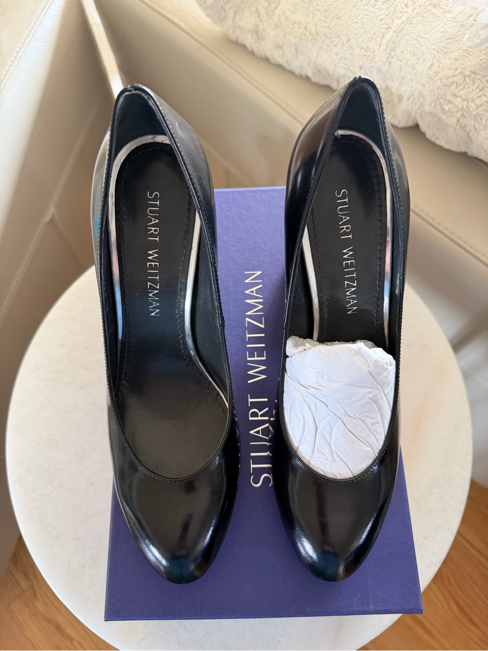 Stuart Weitzman Black Patent Pointed Toe Pumps